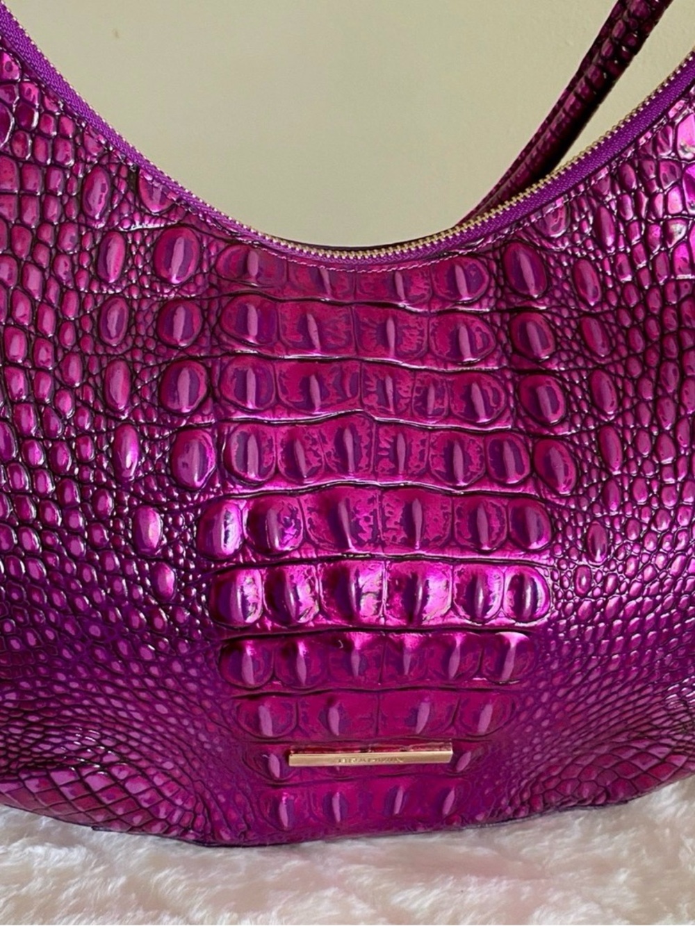 Brahmin Metallic Becka Purple Potion Croc-Embossed Melbourne Shoulder Hobo - Picture 8 of 12
